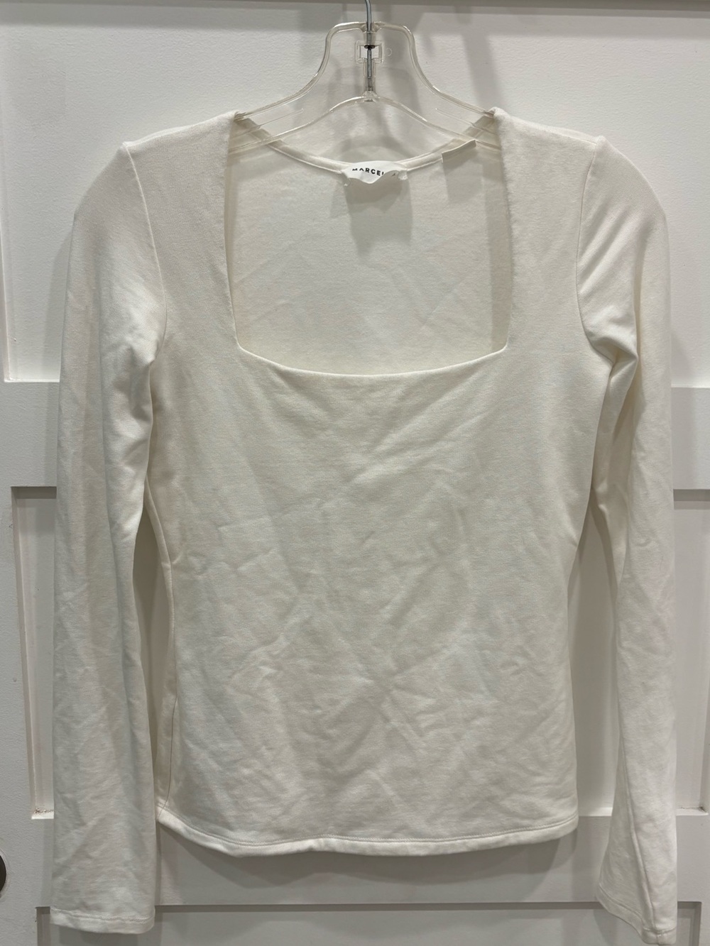 MARCELLA White Square-Neck Tencel Blend Long Sleeve Tee